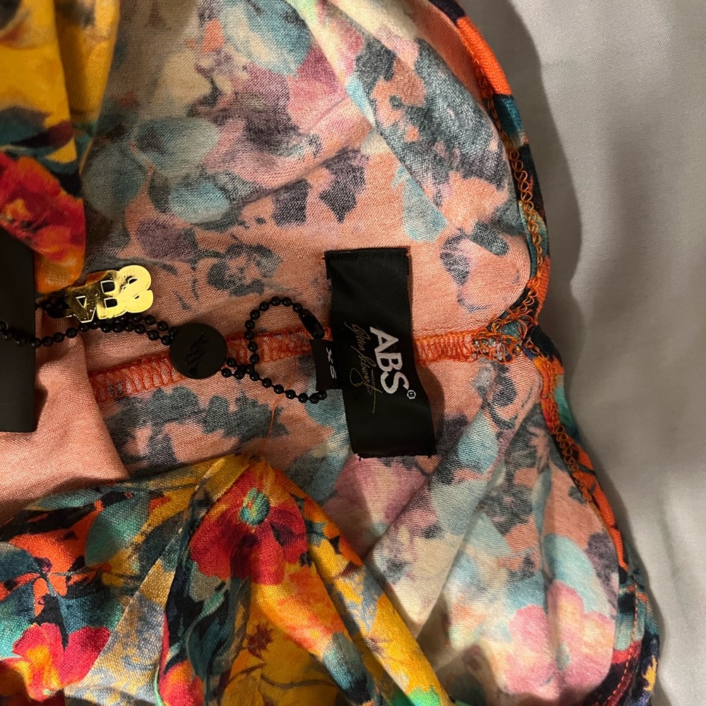 ABS Allen Schwartz Orange Floral Long Sleeve stretchy Dress - Picture 3 of 8